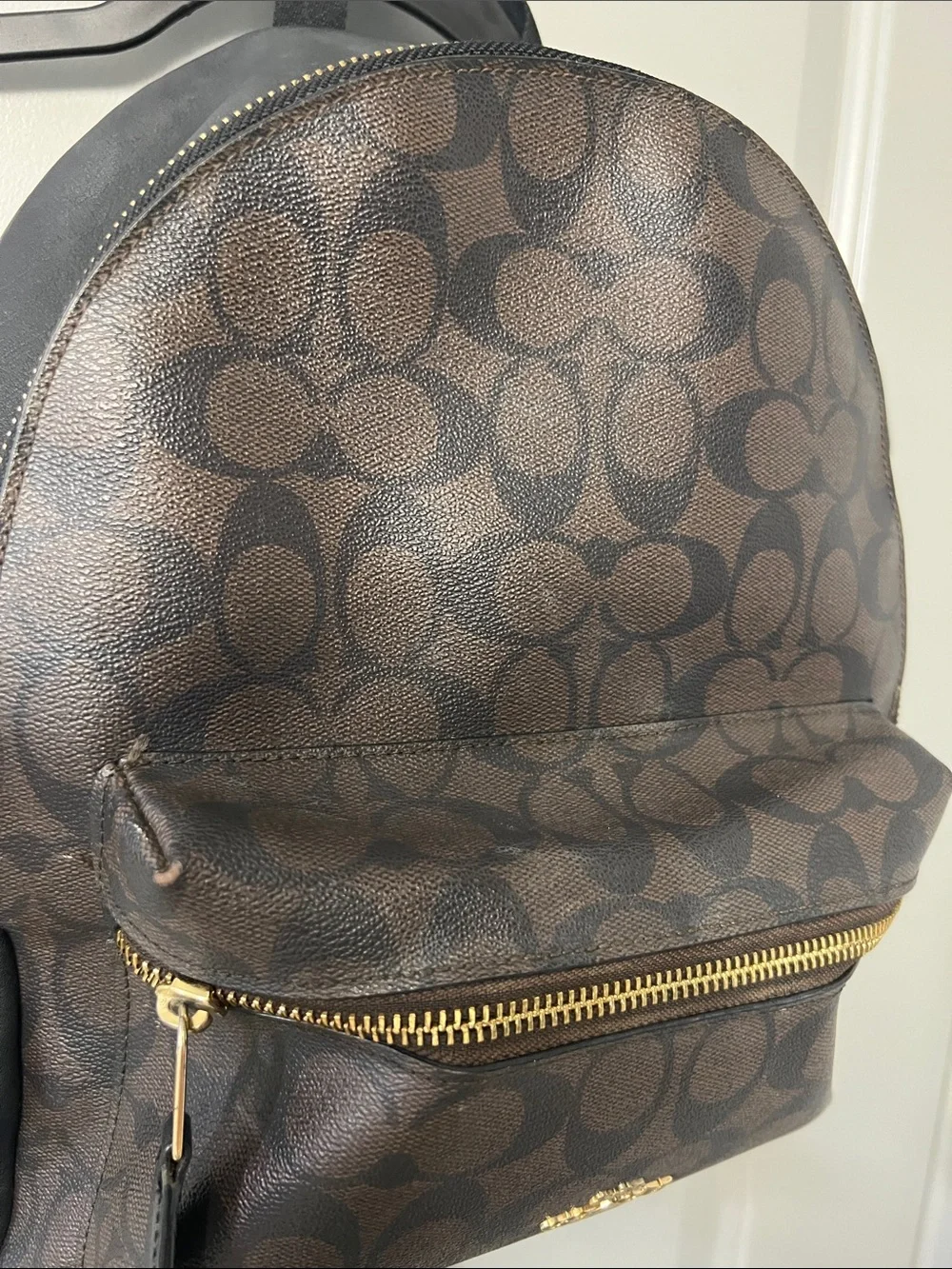 Coach Brown Signature Canvas Backpack with Gold Hardware
